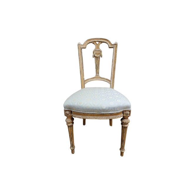 A Set of Six Louis XVI Style Dining Chairs, some traces of the original gilding remain, however most is gone leaving a...