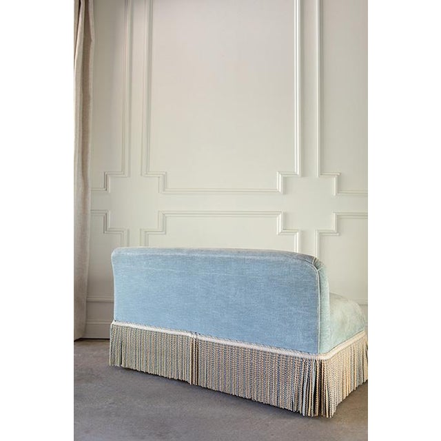Vintage Hollywood Regency Velvet Settee, Armless Slipper Sofa With Bullion Fringe For Sale - Image 10 of 14
