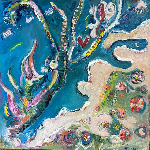 Abstract Art, Original Oil Painting, 27"x27", by Van Ness Oil on 2" board, ready to hang. Can be hung four ways. No frame...