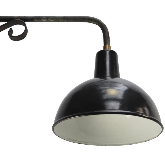 Industrial French Cast Iron and Black Opaline Wall Light For Sale - Image 3 of 6