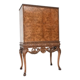 Vintage Queen Anne Style Cocktail Drinks Cabinet in Burr Walnut from Hille, 1920 For Sale