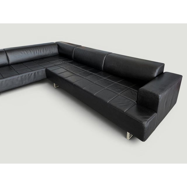 Quadra Black Leather Sectional Sofa by Poltrona Frau, 2005 For Sale - Image 15 of 18