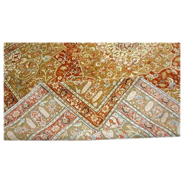 Olive Persian Farahan Wool 10X14 Ivory, Olive & Orange Handmade Area Rug #1143008 For Sale - Image 8 of 8