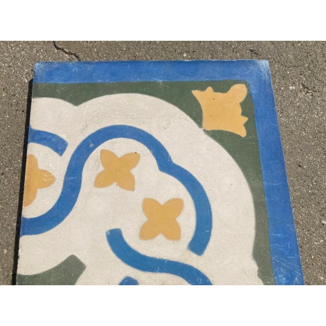 Moroccan Encaustic Cement Tile Border with Moorish Andalusian Fez Design. Moroccan Hand-Painted Cement Tile with...