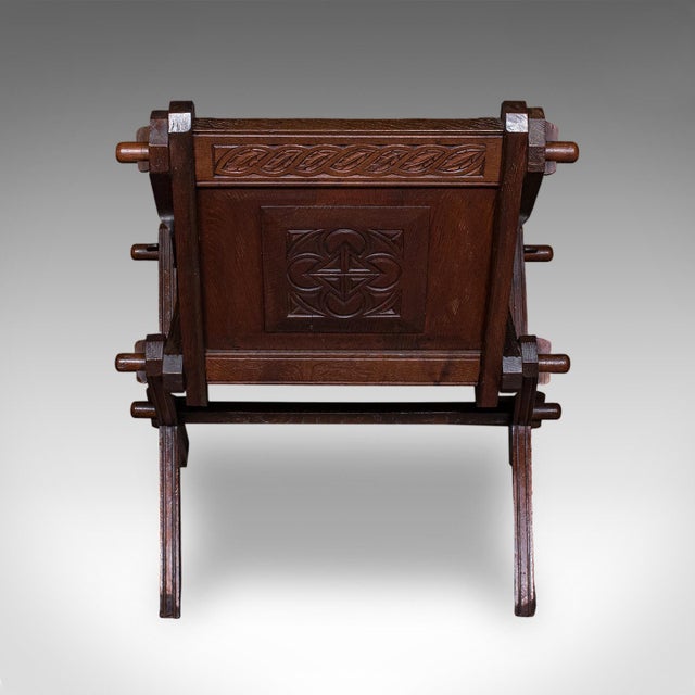 Antique Inscribed Glastonbury Chair, English, Oak, Gothic Armchair, Victorian For Sale - Image 4 of 12
