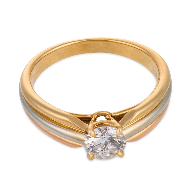 Contemporary Cartier Vintage 0.50 Carat Diamond 18k Tricolor Gold Engagement Ring, Size 5.5 For Sale - Image 3 of 6