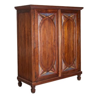 Early 20th Century Rustic Folk Style Polychrome Painted Armoire For Sale
