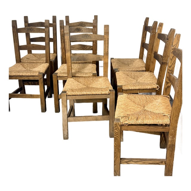 Set of 8 Contemporary Sardinian Brutalist Ash Dining Chairs For Sale