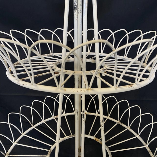 White French Round Three Tier Painted Iron Wire Plant Stand For Sale - Image 8 of 9