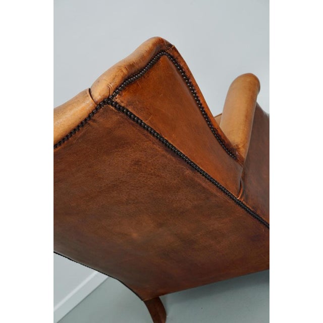 Brown Vintage Dutch Cognac Wingback Leather Club Chair For Sale - Image 8 of 18
