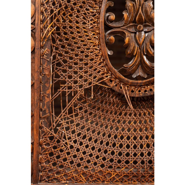 19th Century Ornate Carved Throne With Intricate Cane Backrest For Sale - Image 14 of 17