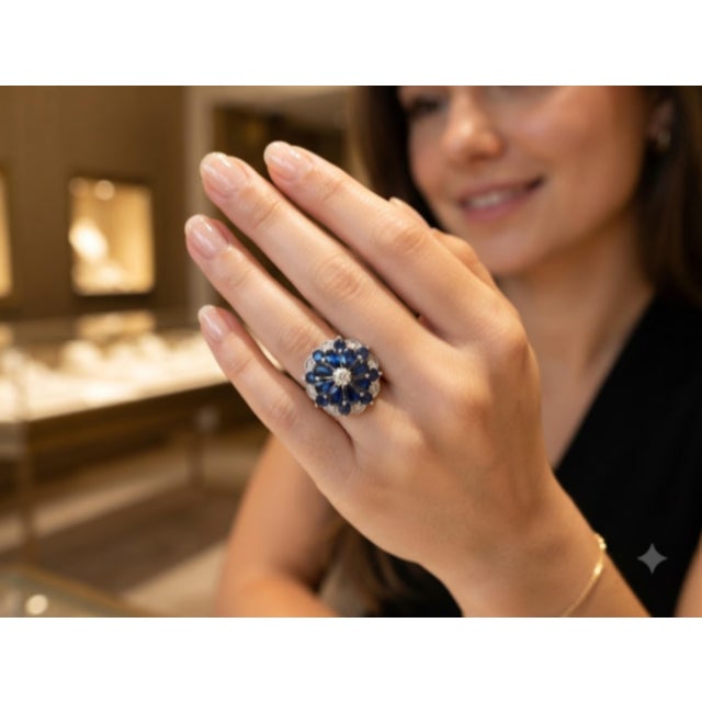 Metal Natural Blue Sapphire 3.20cts & Diamond 0.18cts Ring in 14k Gold For Sale - Image 7 of 8