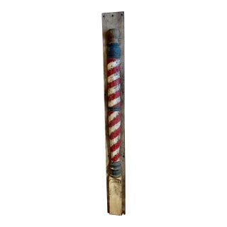 1940s Early American Folk Art Painted Wood Barber's Pole For Sale