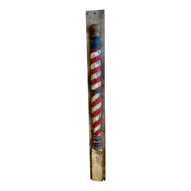 1940s Early American Folk Art Painted Wood Barber's Pole For Sale