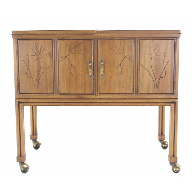 Mid-Century Modern Flip Top Bar Cart Server Cabinet For Sale - Image 6 of 11