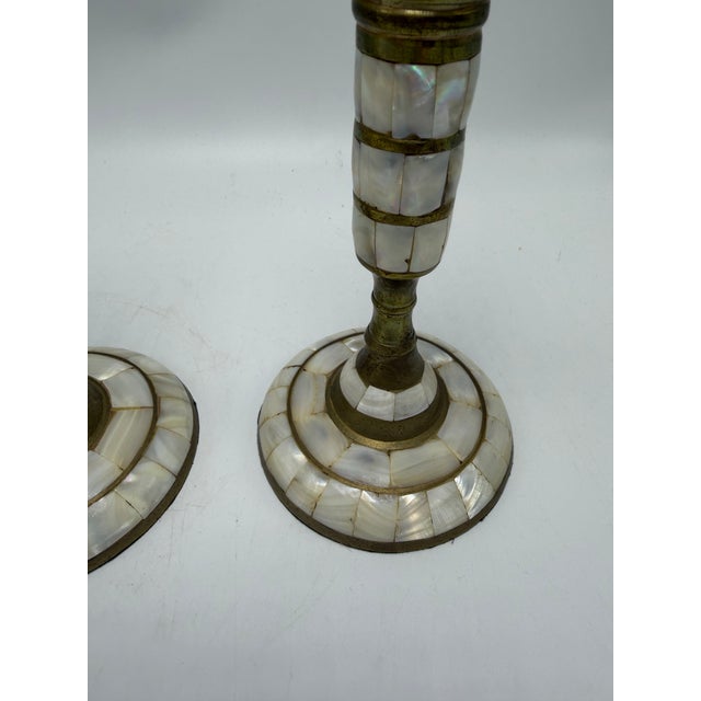 Vintage Mother of Pearl Candlesticks For Sale - Image 4 of 8