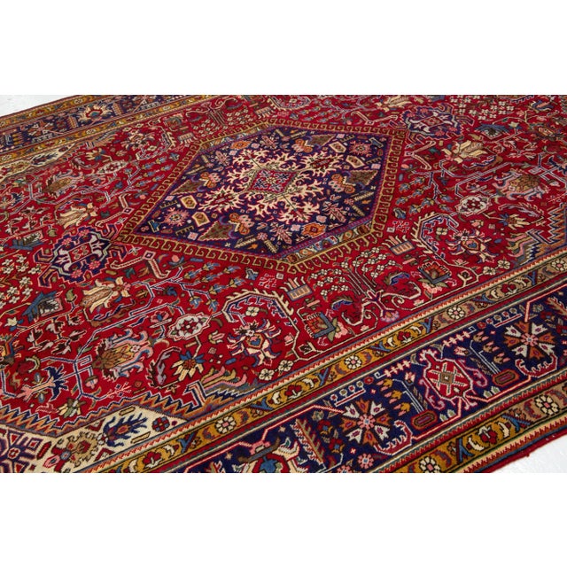1960s Handmade Persian Tabriz Wool Rug in Red With Medallion Motif For Sale - Image 5 of 8