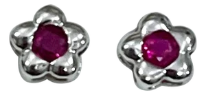 1 Carat Natural Round Ruby Stud Earrings 14 Karat White Gold, Post Back