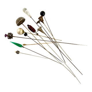 Antique Ladies Hat Pins Collection, Brass & Glass, 1900-1920 For Sale
