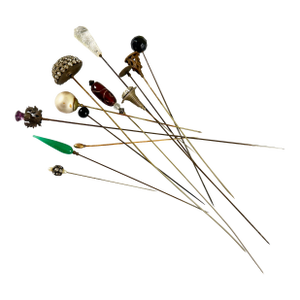 Antique Ladies Hat Pins Collection, Brass & Glass, 1900-1920