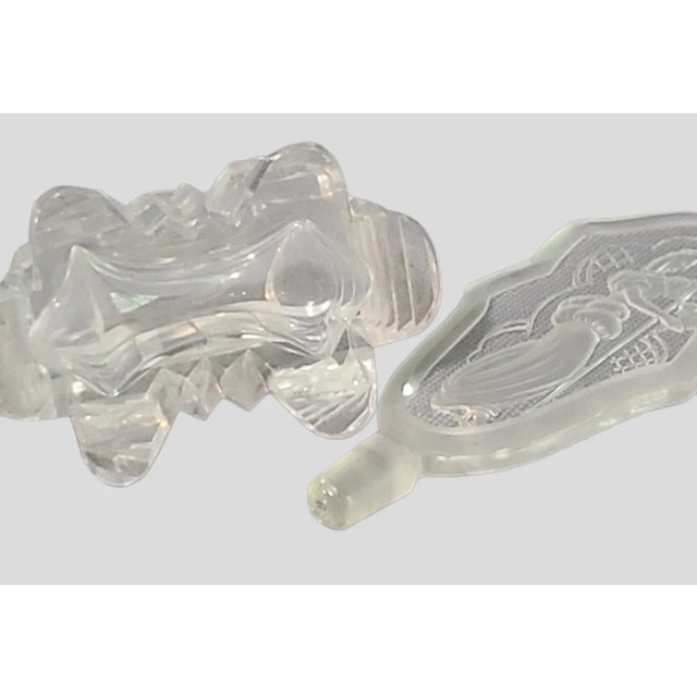 Vintage Art Nouveau Czechoslovakian Crystal Perfume Bottle Figural Etched Top For Sale - Image 9 of 10