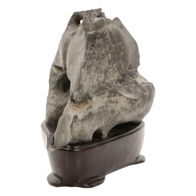 Chinese 17th Century Chinese Scholar Stone Rock on Wood Stand For Sale - Image 3 of 11