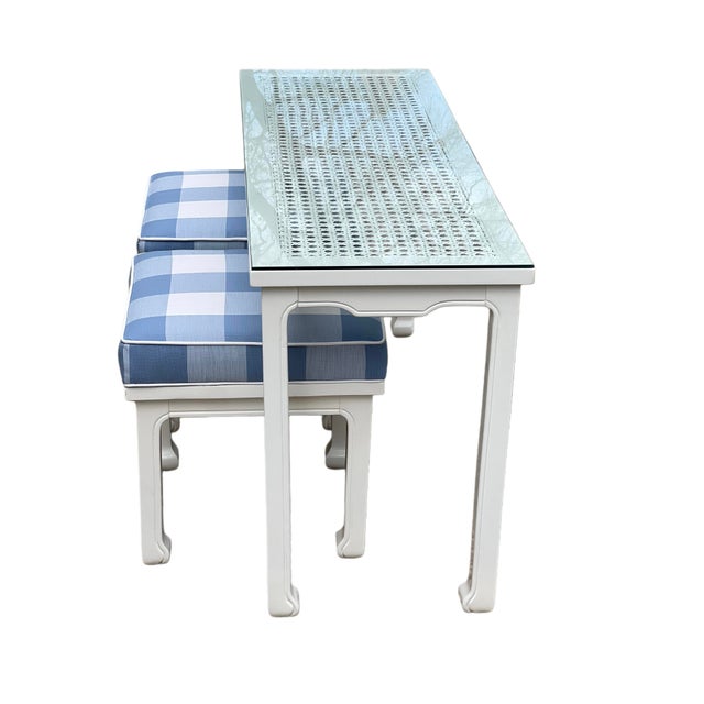 1980s Ming Style Console/Sofa Table and Matching Benches in Serena & Lily For Sale - Image 11 of 18