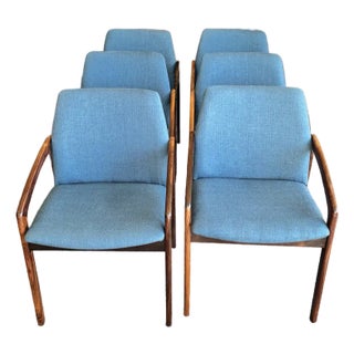 Set of Six Mid Century Danish Modern Rosewood & Upholstered Dining Chairs by Kai Kristiansen for Ks Mobler , Denmark c.1960 For Sale