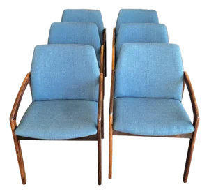 Set of Six Mid Century Danish Modern Rosewood & Upholstered Dining Chairs by Kai Kristiansen for Ks Mobler , Denmark c.1960