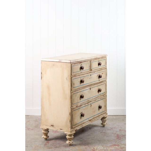 Victorian 19th Century Victorian Two Over Three Painted Pine Chest With Blue Accents For Sale - Image 3 of 13