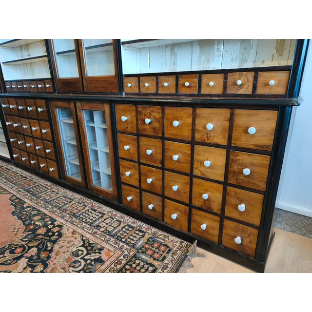 Large Wood Pharmacy Display Cupboard with Drawers, Early 1900s, Set of 4 For Sale - Image 17 of 18