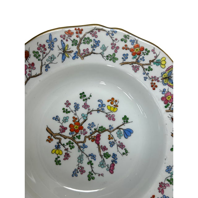 Handpainted Flower Butterflies Theme Round Scalloped Edge Shape Porcelain Plate For Sale - Image 4 of 7