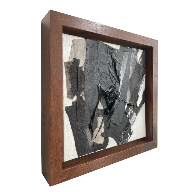 Elevate your bookshelf styling with this miniature abstract collage painting that includes painted remnants of canvas and...