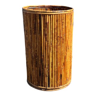 Vintage English Midcentury Bamboo Circular Umbrella Stand With Mottled Finish For Sale