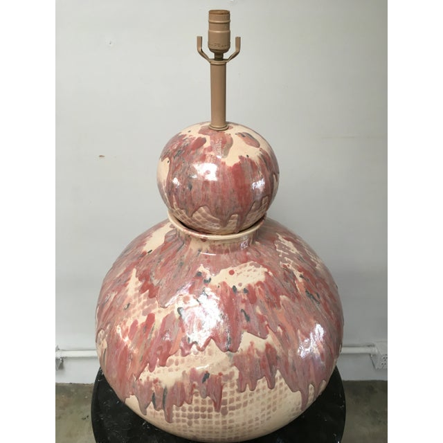 Postmodern Vintage Sculptural Post Modern Drip Glaze Ceramic Lamp For Sale - Image 3 of 12