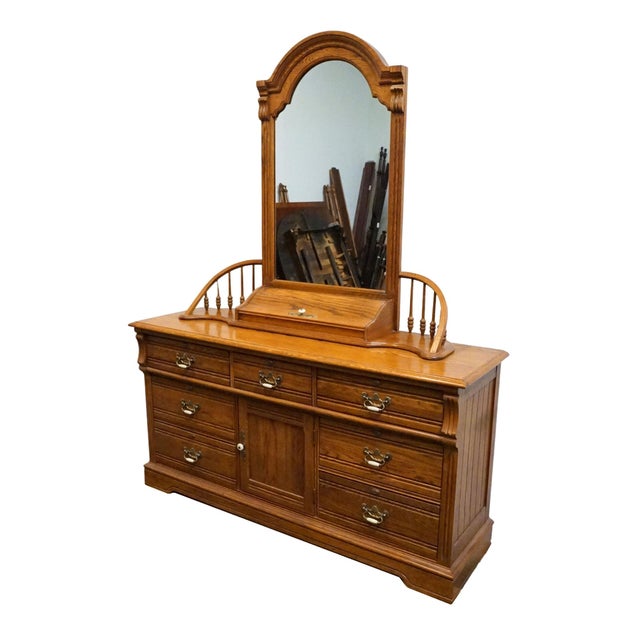 French Lexington Recollections Solid Oak Rustic Country French 64" Triple Door Dresser W Mirror 468-235 / 468-207 For Sale - Image 3 of 16