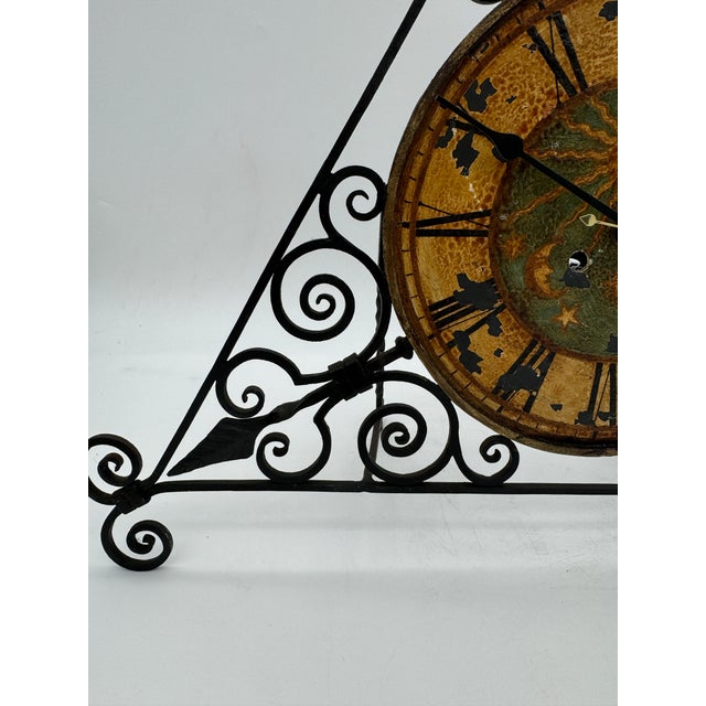 Antique Ornate Triangle Wrought Iron Mantel Clock For Sale - Image 4 of 7