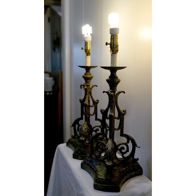 Pair of 19th Century Pricket Gothic Revival Style Converted Table Lamps For Sale In Los Angeles - Image 6 of 11