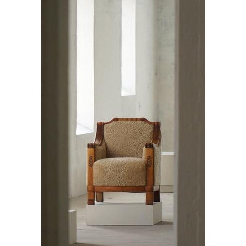 Art Deco Danish Armchairs in Oak and Shearling Lambswool, 1930s, Set of 2 For Sale - Image 4 of 18
