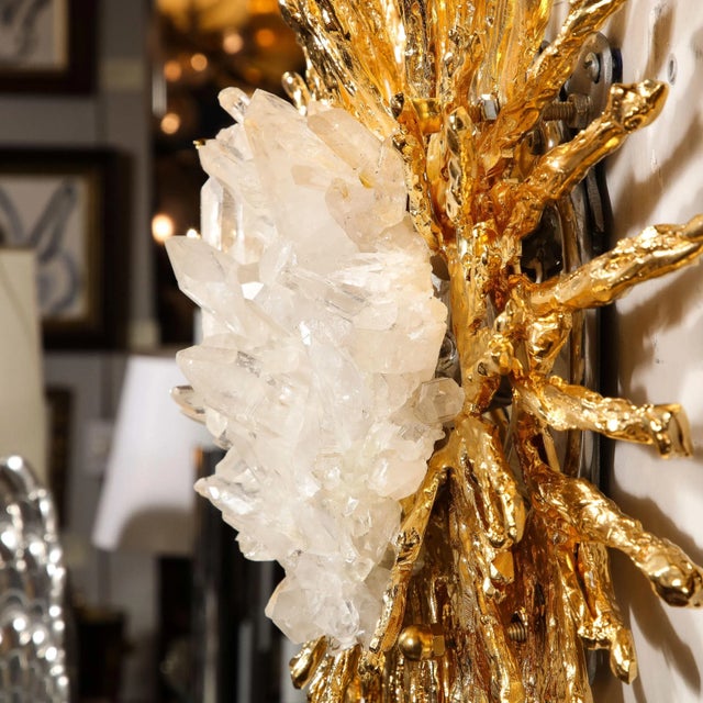 Modernist 24 Karat Gold & Exploded Starburst Sconce W/ Quartz by Claude Boeltz For Sale - Image 9 of 12