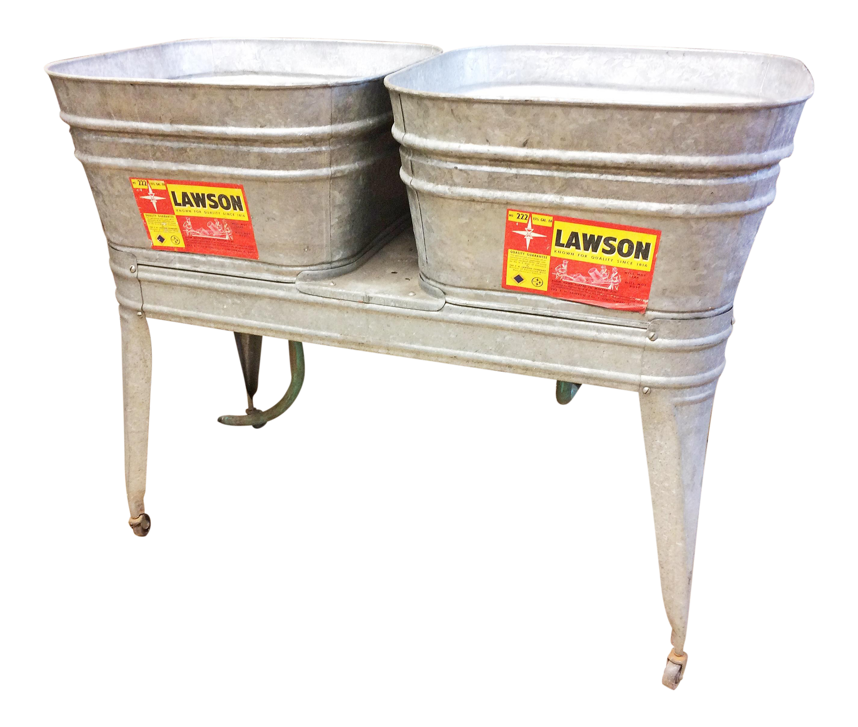 Vintage Lawson Country Galvanized Double Basin Wash Tub With Stand