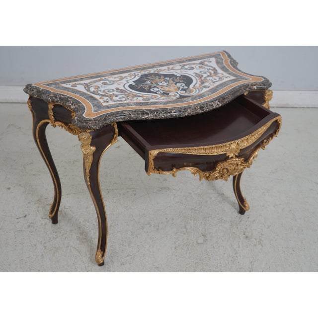 French Pietra Dura Marble Top French Louis XV Console Table For Sale - Image 3 of 18