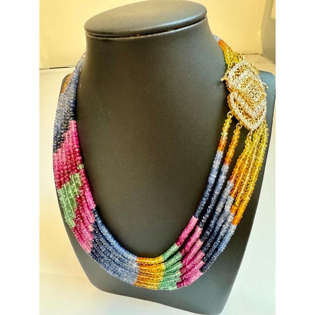 400 Ct , 6 Layer Natural Emerald Ruby & Sapphire Bead Necklace 18K Diamond Clasp For Sale - Image 18 of 18