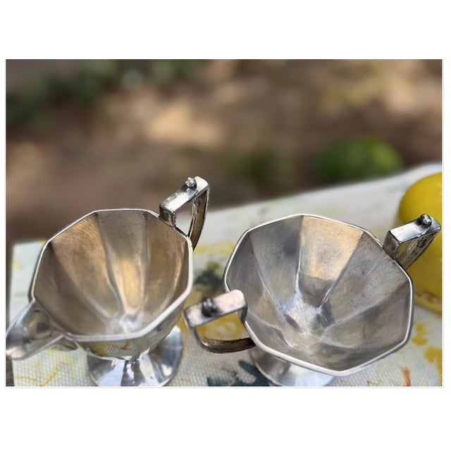 Metal Vintage Sugar Bowl & Creamer | Sheffield Design 0611 For Sale - Image 7 of 10