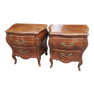 Mid 20th Century John Widdicomb Bombe Style Walnut Nightstands - a Pair For Sale