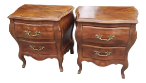 Mid 20th Century John Widdicomb Bombe Style Walnut Nightstands - a Pair