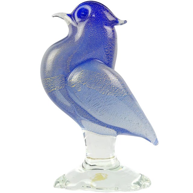 Blue Seguso Murano Vintage Cobalt Blue Opal Gold Flecks Italian Art Glass Mid-Century Bird Sculpture For Sale - Image 8 of 8