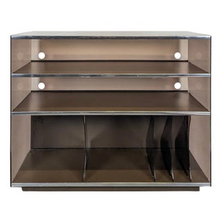Hi-Fi Cabinet with Drop-Down Door in Smoked Acrylic Glass and Chrome-Plated Metal, 1970s For Sale