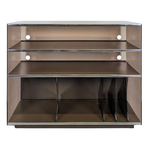 Hi-Fi Cabinet with Drop-Down Door in Smoked Acrylic Glass and Chrome-Plated Metal, 1970s For Sale