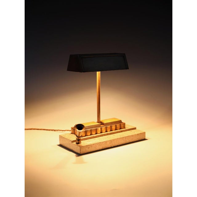 Art Deco Bronze Desk Lamp with Fossiliferous Limestone Base, 1930s For Sale - Image 11 of 18